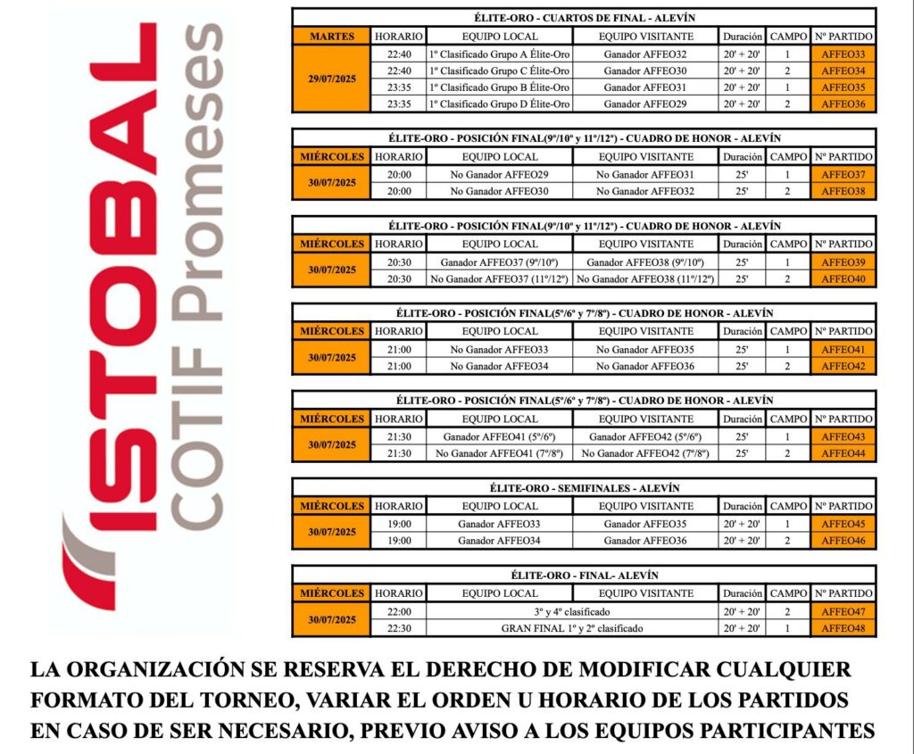 Calendario Cotif Alevín